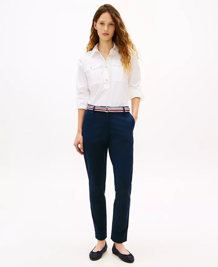 Women's Twill Slim Belted Chinos Pants - thumbnail 2