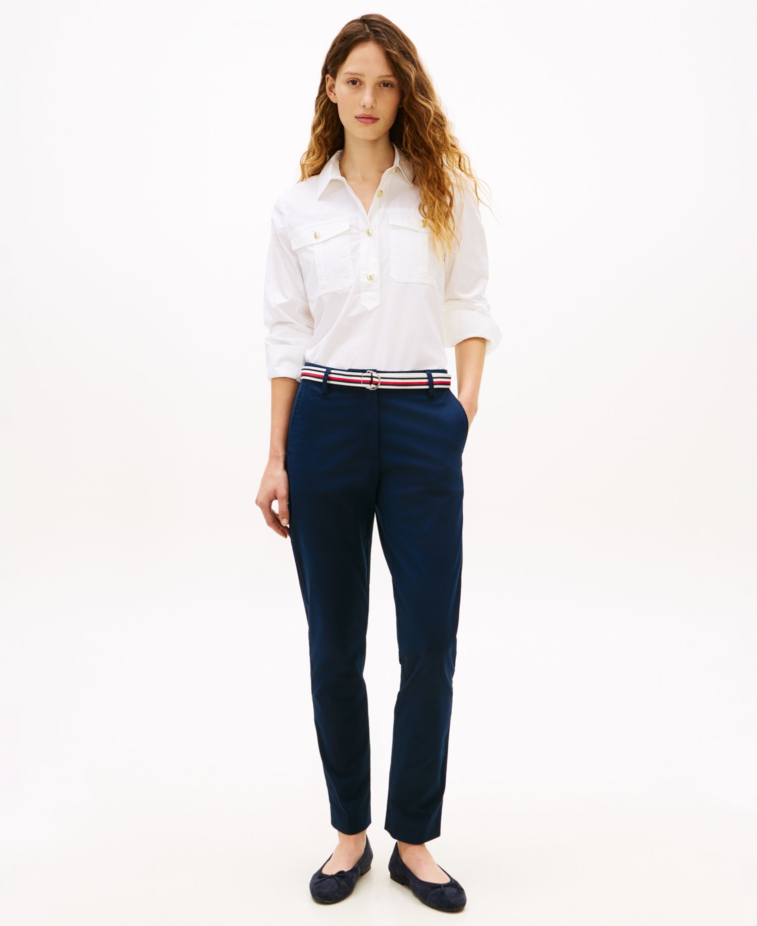 Women's Twill Slim Belted Chinos Pants