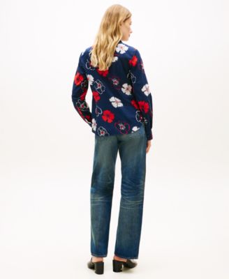 Women's Printed Button-Front Roll-Tab Shirt