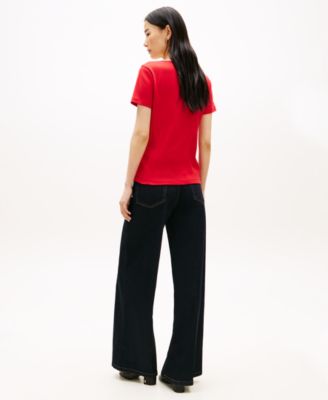 Women's Stripe Slim V-Neck Short-Sleeve T-Shirt