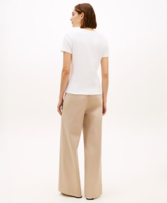 Women's Rib Crew Neck Short-Sleeve Slim T-Shirt