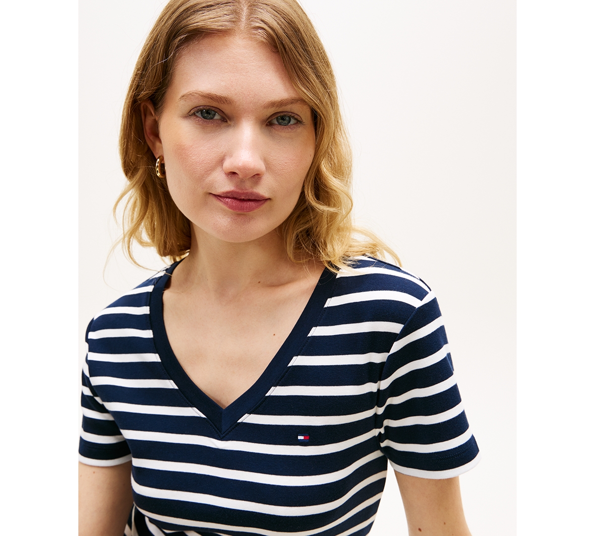 Tommy Hilfiger Women's Ribbed Stripe V-Neck T-Shirt Dress