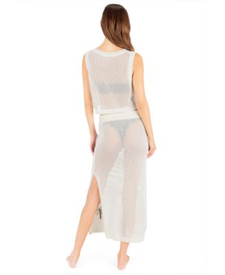 Women's Mid-Rise Embroidered Crochet Swim Skirt