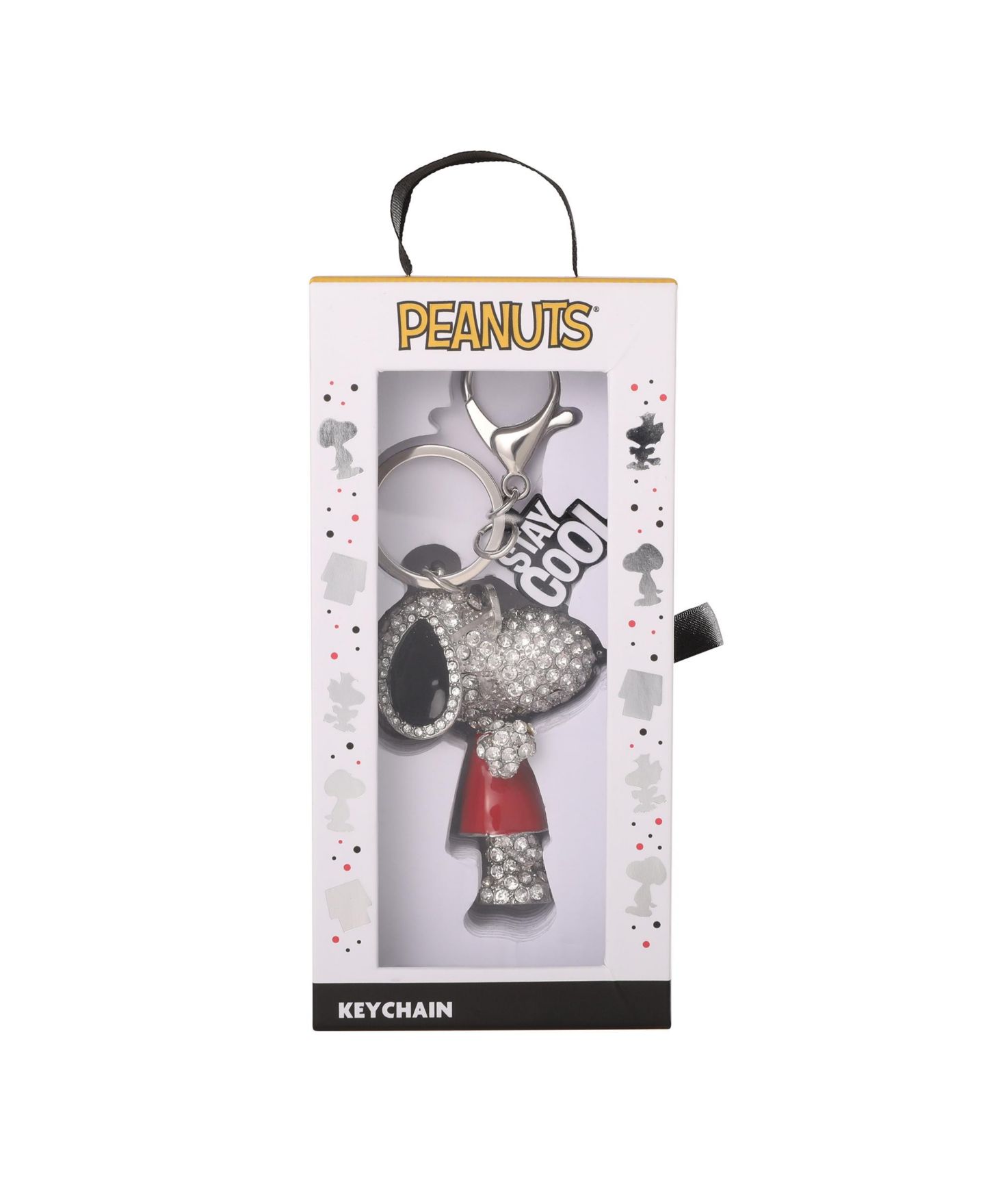 Женский брелок Peanuts Snoopy 'Joe Cool' Crystal Keychain with Stay Cool Tag, Silver Tone, цвет: Серебряный / Красный чёрный — фото 8