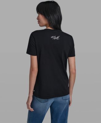 Women's Crew Neck Denim Flower T-Shirt