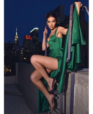 Women's Zayda Green High Slit Corset Satin Gown