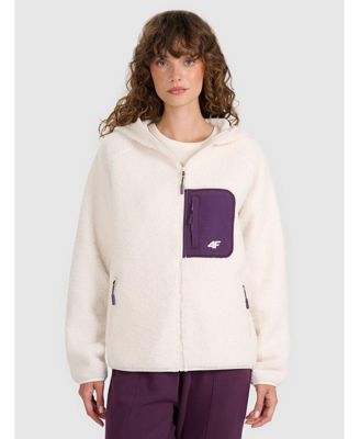 Women's regular sherpa fleece with hood - white