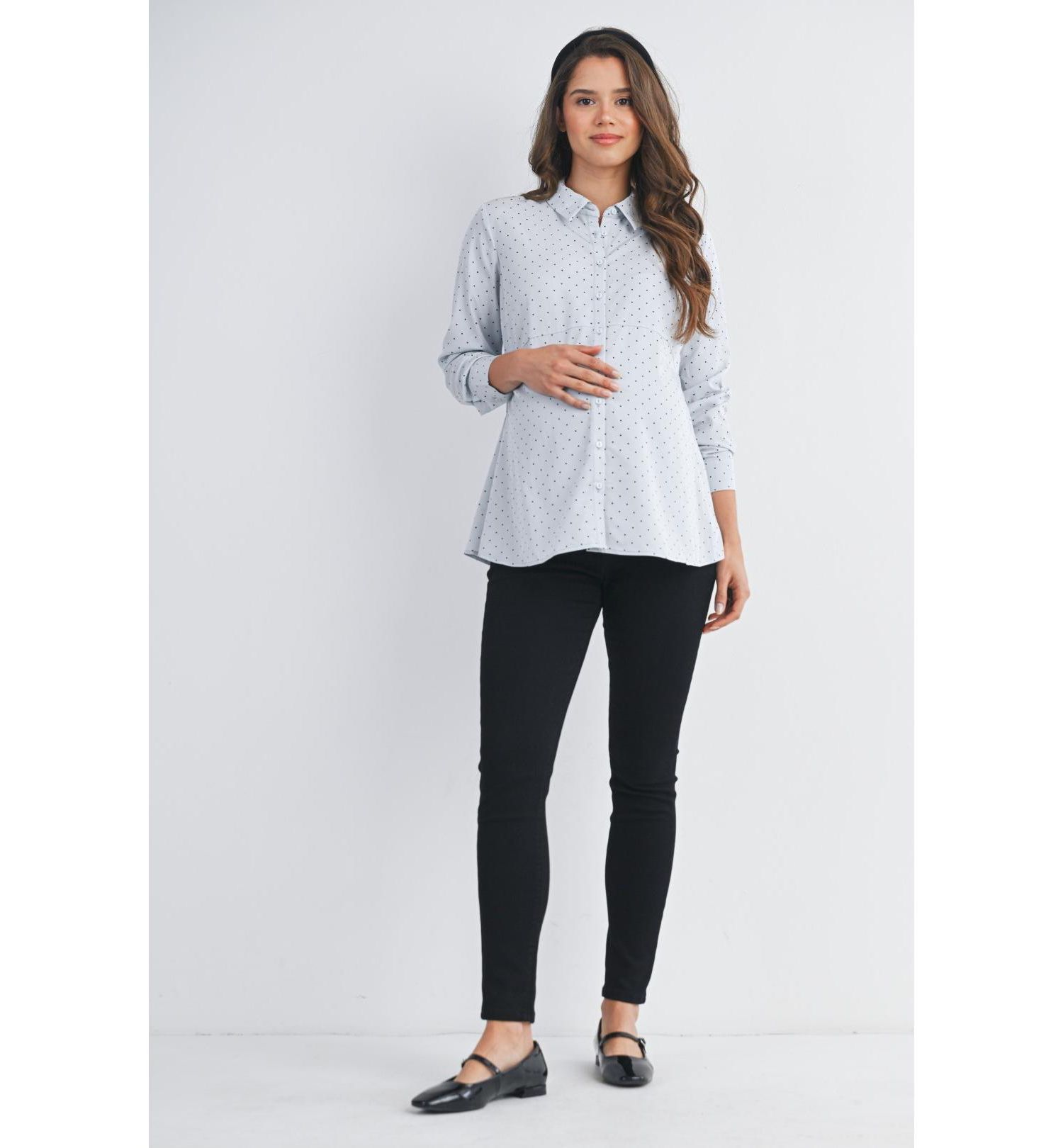 Maternity Button Down Polka Dot Long Sleeve Nursing Top