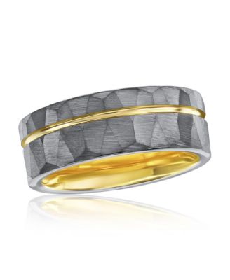 Matte Silver & Gold Lined Faceted Tungsten Ring