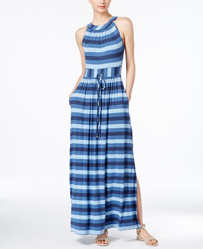 Calvin Klein Striped Halter Maxi Dress - Dresses - Women - Macy's