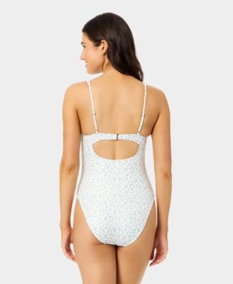 Women's Ditsy Wide Rib Tunneled One-Piece Swimsuit