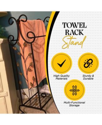 Black Metal with Gold Leaf Free Towel Rack Stand with Shelf