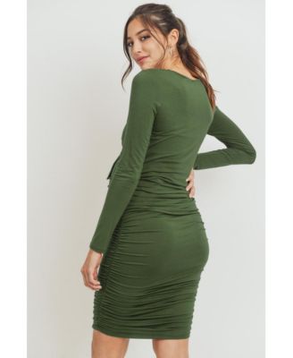 Maternity Front Tie Crew Neck Side Ruched Nursing Dress