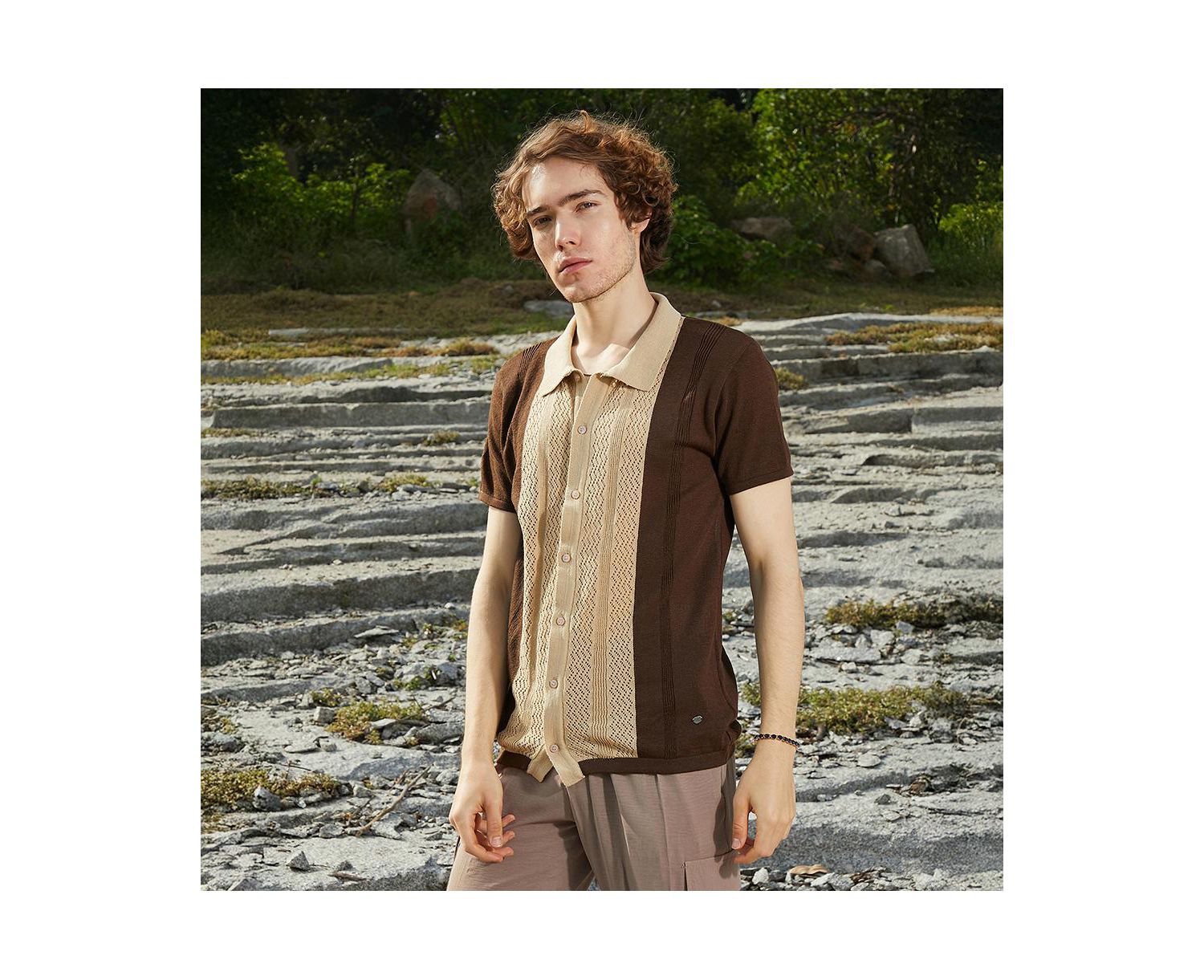 Men's Block-Knit Slim-Fit Shirt