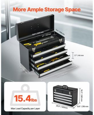 Metal Tool Box, 20.5", Portable 4-Drawer Tool Chest, EVA Liners, Locking Ball-Bearing Slides, Powder-Coat