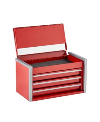 Metal Tool Box, 8.6", Portable 3-Drawer Tool Chest, EVA Liners, PP Feet, Ball-Bearing Slides, Powder-Coat, Red