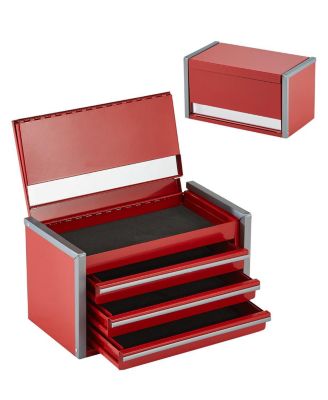 Metal Tool Box, 8.6", Portable 3-Drawer Tool Chest, EVA Liners, PP Feet, Ball-Bearing Slides, Powder-Coat, Red