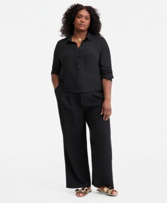 Trendy Plus Size Collared Button-Front Shirt