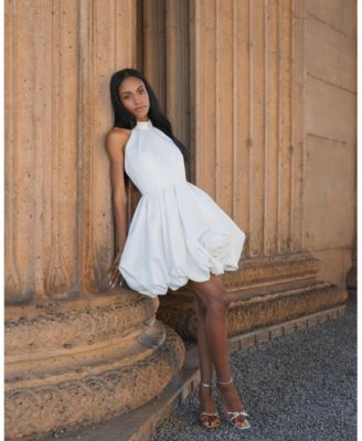 Women's Satin High Neck Sleeveless Bubble Hem Mini Dress