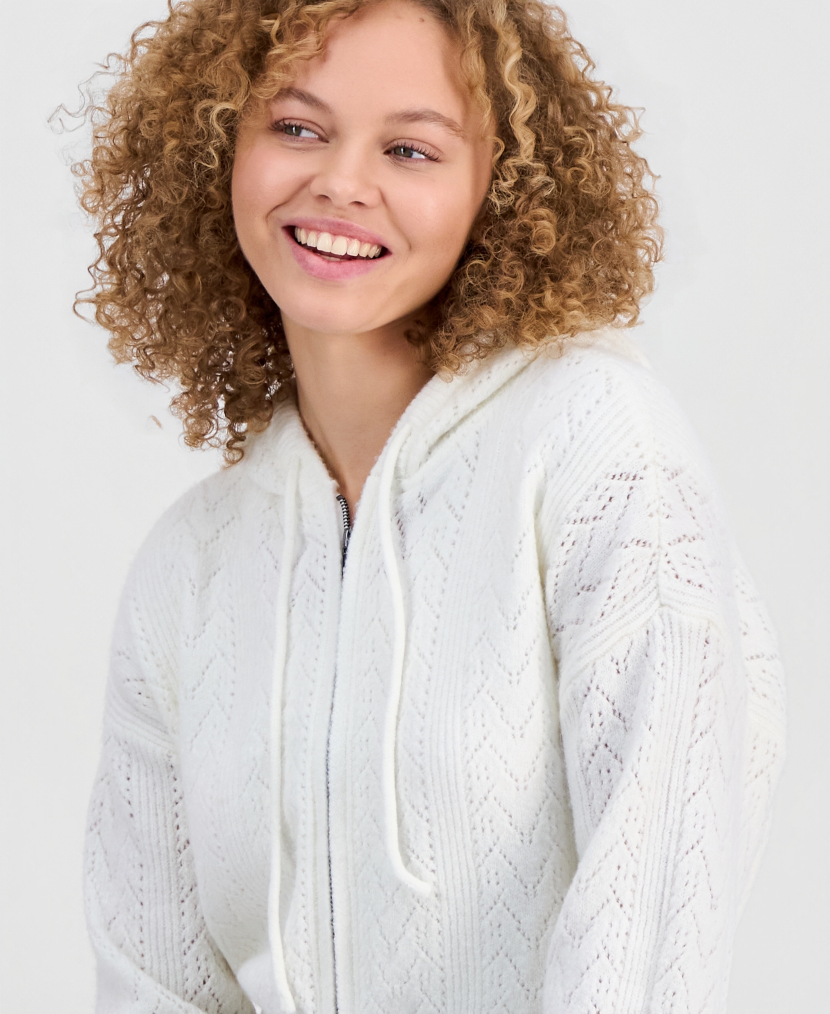 Ultra Flirt Juniors' Pointelle Sweater Hoodie
