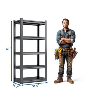 63"H 5 Tier Metal Shelves for Storage Garage Shelving 2000LBS Heavy Duty Storage Shelves Adjustable Garage Shelf