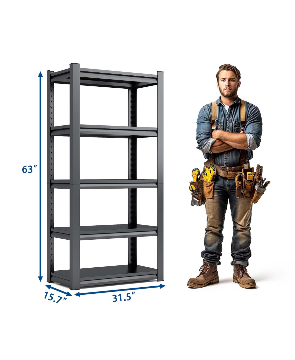 Boyel Living 63"H 5 Tier Metal Shelves for Storage Garage Shelving 2000LBS Heavy Duty Storage Shelves Adjustable Garage Shelf