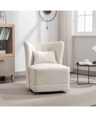 Modern Armless Chair, 360° Swivel Lounge Chair with Back Pillow, for Living Room Bedroom