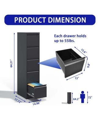 5 Drawer Metal Vertical File Cabinet with Lock Office Home Steel Vertical File Cabinet for A4 Legal