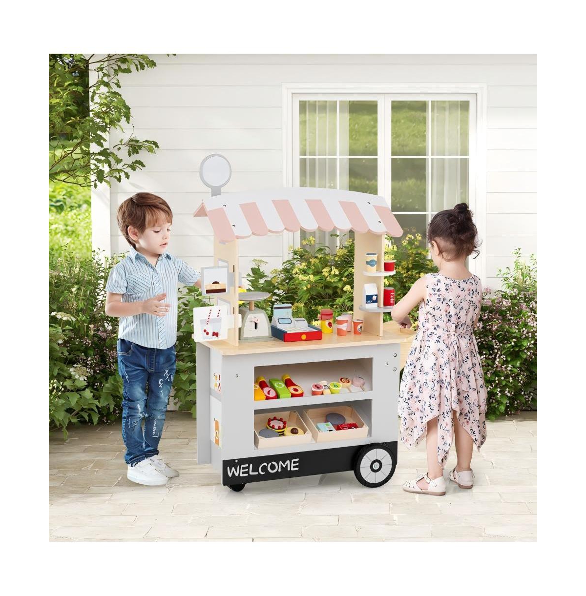 Hongge Kids Pretend Food Cart with Accessories and Storage