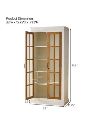 71.2 Inches Freestanding Pantry Cabinet with Glass Doors and Adjustable Shelves