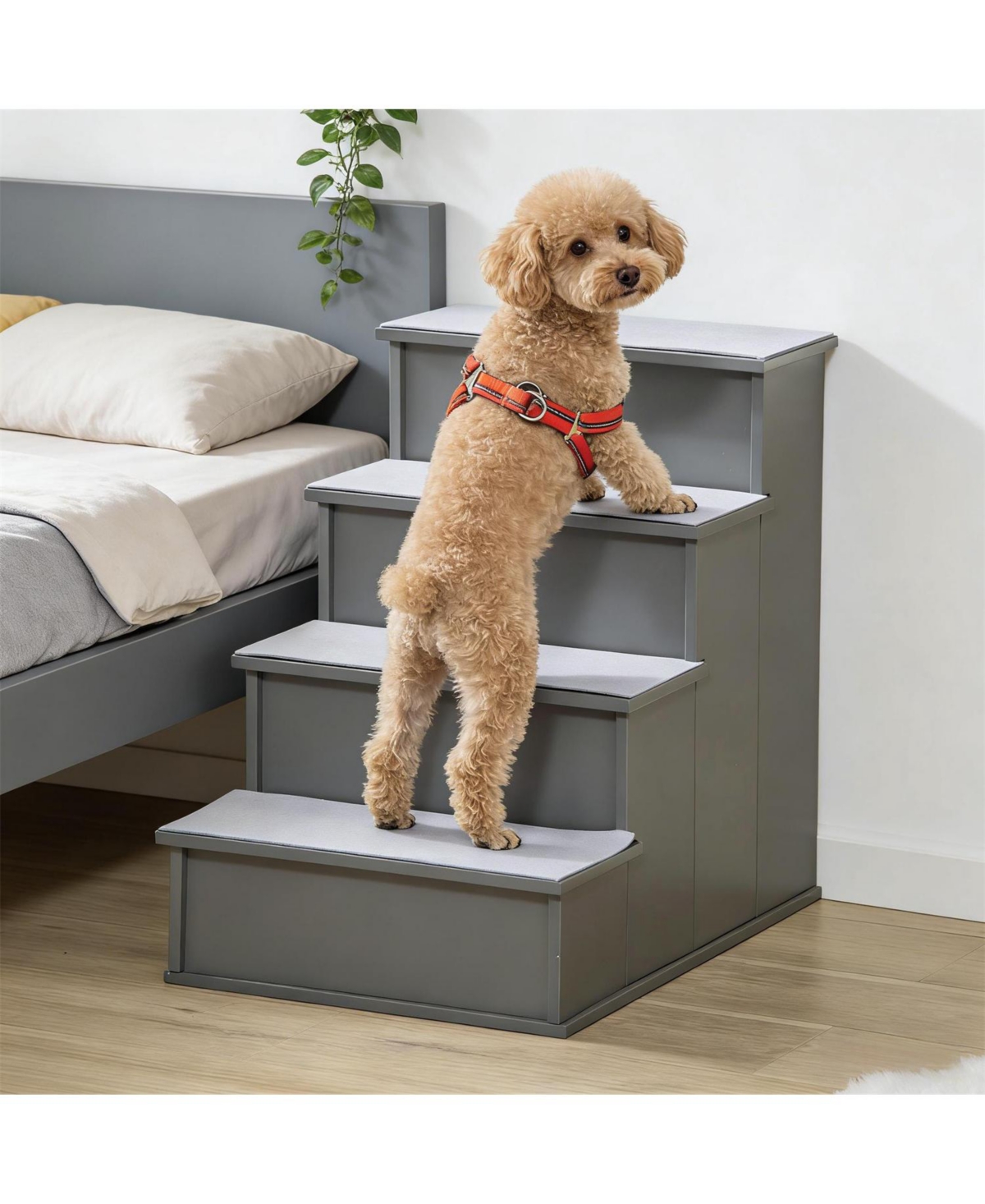 Aostirmotor Small Dog Steps Pet Stairs for Bed and Sofa in Grey