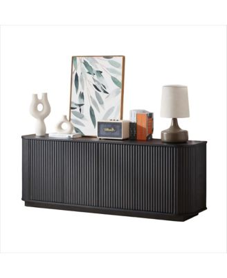 Sideboard Storage Cabinet TV Stand with Wave Pattern, 64" Wooden Vertical Striped Cabinet for Kitchen Bedroom Entryway