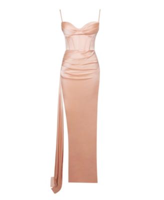 Women's Elayna Blush Strappy Satin Corset High Slit Gown
