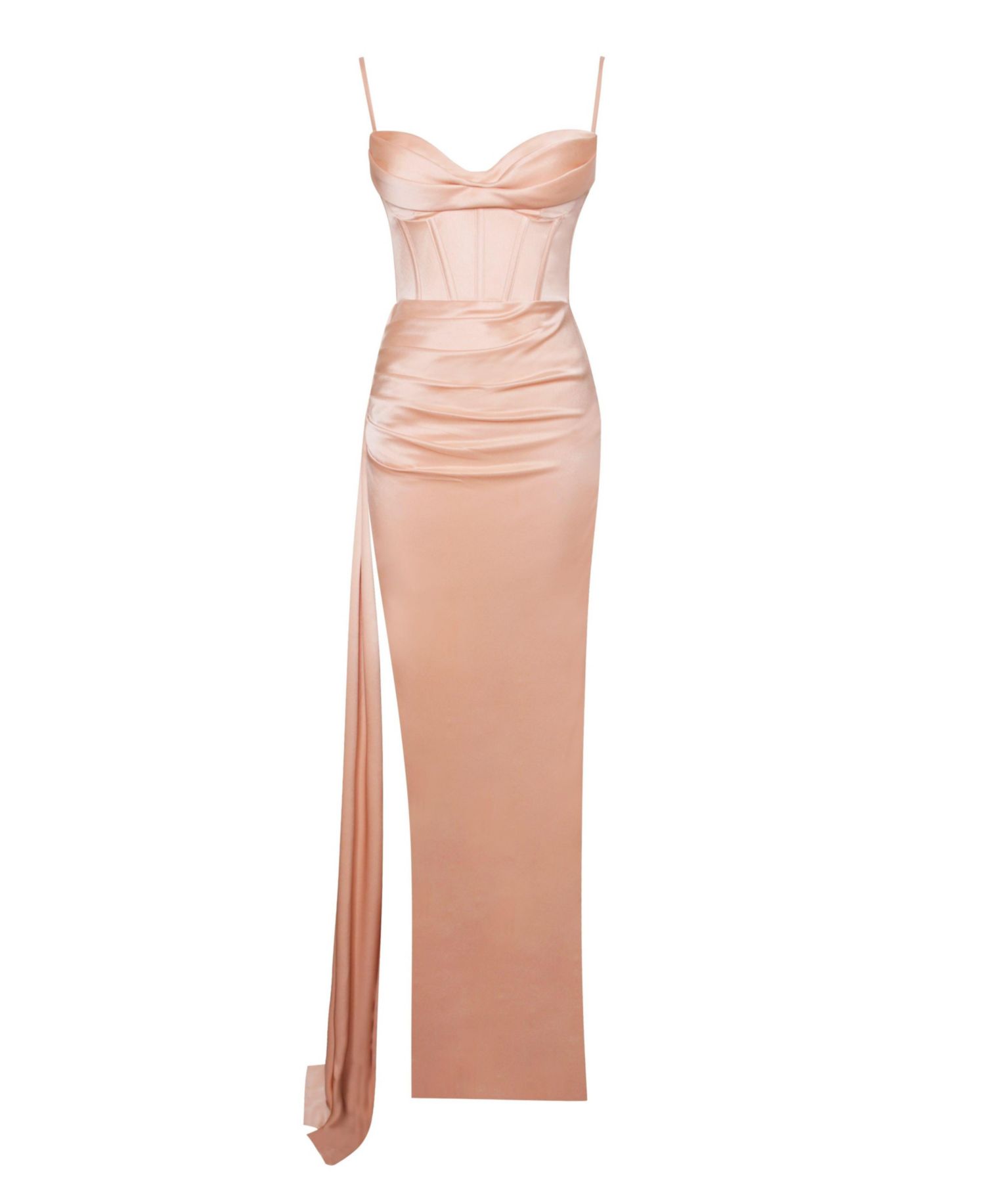 Women's Elayna Blush Strappy Satin Corset High Slit Gown