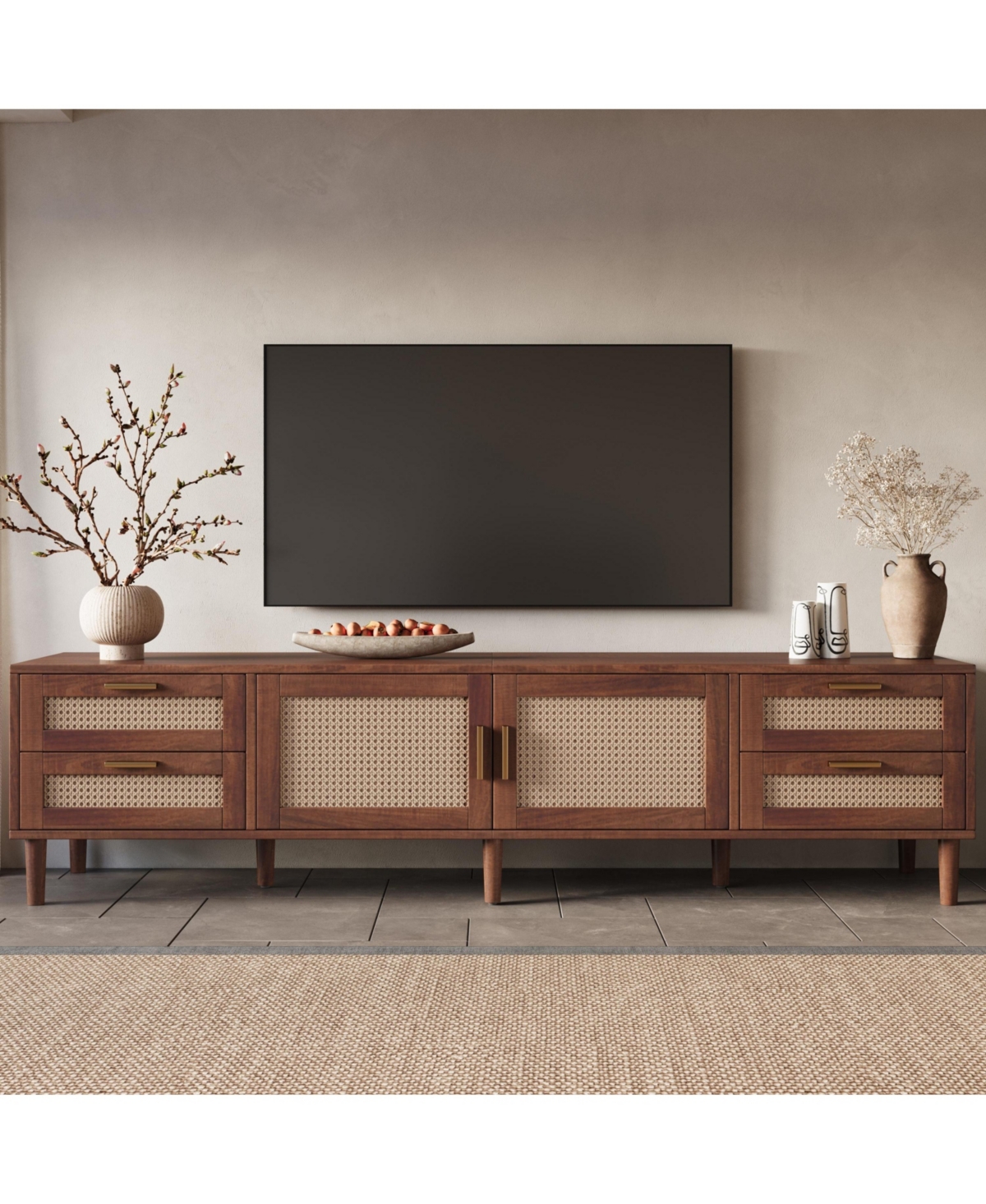 sumyeg 78" Cabinet Tv Stand with 4-Drawer and Soft-Close Hinges