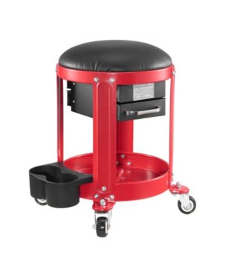 Rolling Mechanic Stool, 300-Lb Capacity, Fixed-Height Padded Seat w/ Tool Tray & 2 Drawers, Red/Black