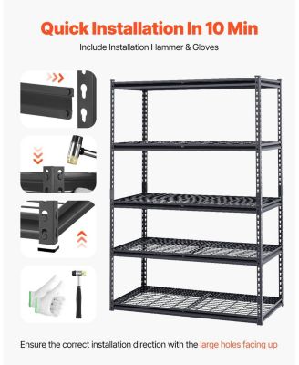 5-Tier Storage Shelves, 3000-Lb Capacity, 24"D x 48"W x 72"H, Adjustable Heavy-Duty Utility Rack, Black