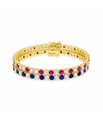 Create Blue Sapphire and CZ Vermeil Tennis Bracelet 7 inches 4 Prong