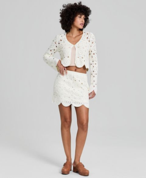 Женская юбка And Now This Crochet Scallop-Trim Mini, цвет: Фарфоровый