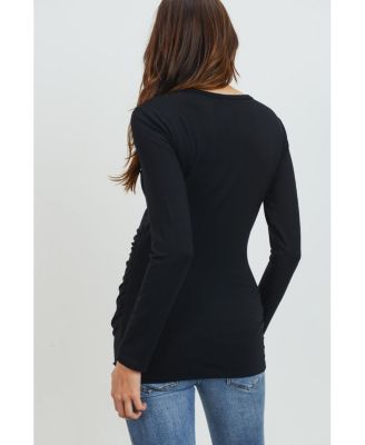 Maternity Casual Long Sleeve Side Ruched Crewneck Top