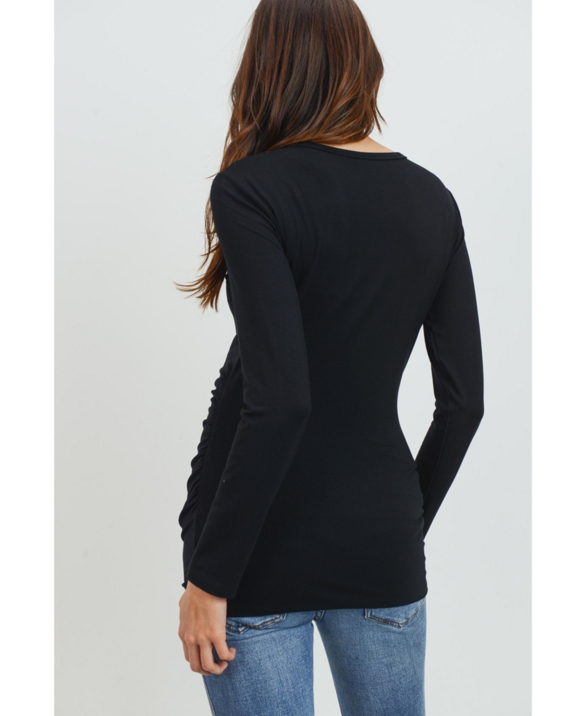 Hello Miz Maternity Casual Long Sleeve Side Ruched Crewneck Top