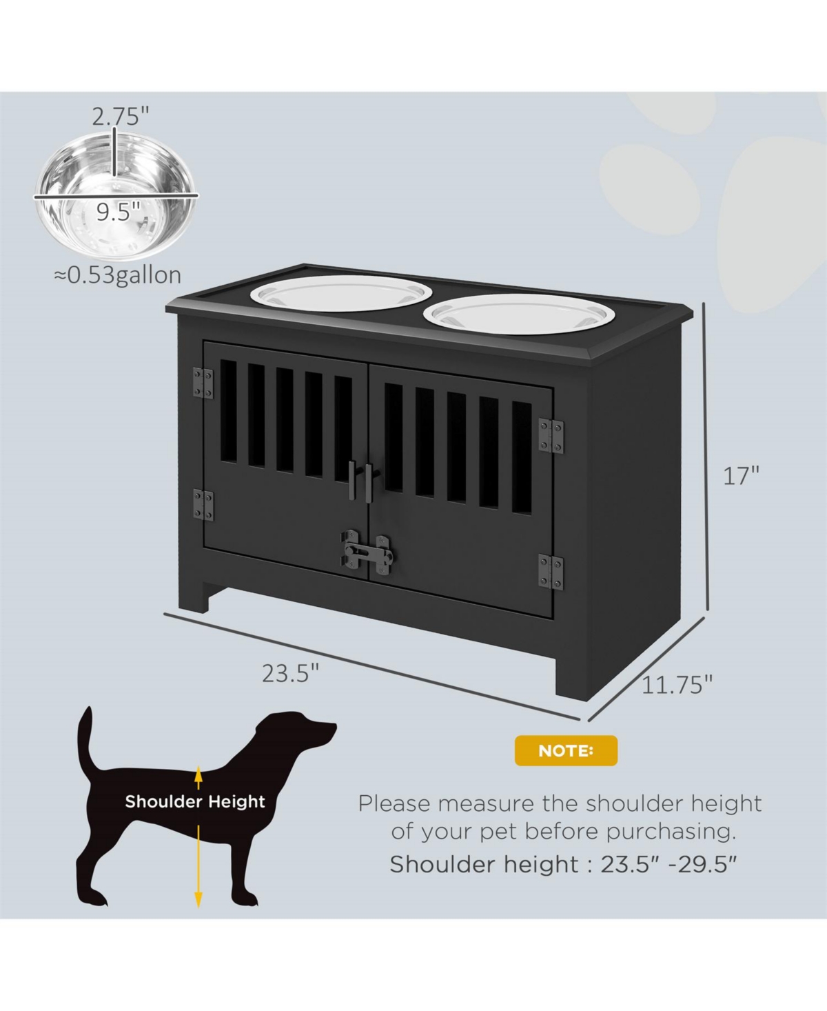 Aostirmotor 23.5 in. Wide Dog Bowls with Food Storage Cabinet