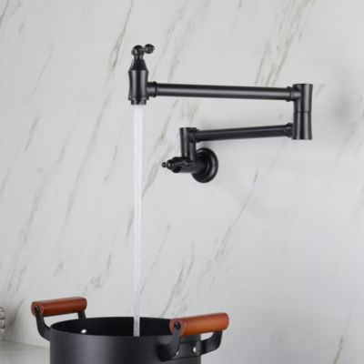 Pot Filler Faucet, Retro Single Hole Two Handles Wall Mount Kitchen Faucet, Double Joint Swing Arm Pot Filler Folding Kitchen Faucet