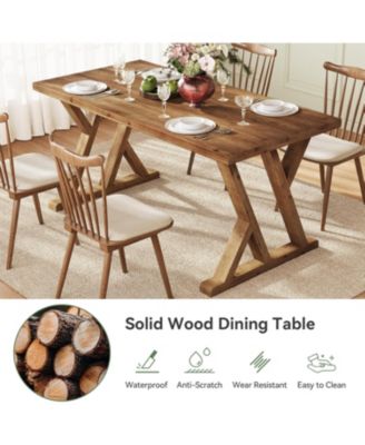 63" Solid Wood Farmhouse Dining Table for 4–6, Brown