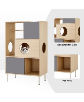 Cat House with Storage, Cat Litter Box Enclosure, Hidden Storage in Natural