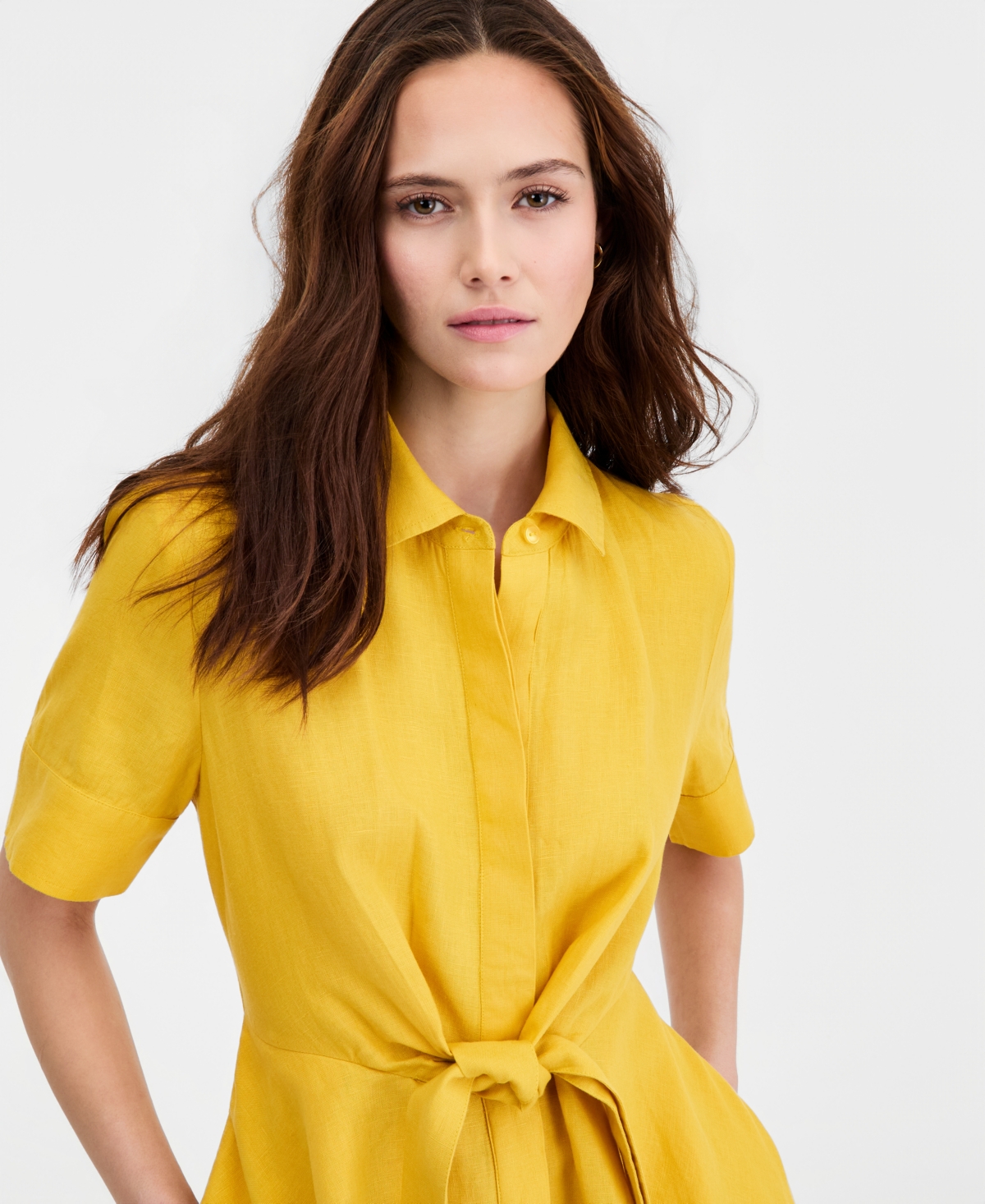 Charter Club Women's 100% Linen Tie-Front Fit & Flare Dress, Created for Macy's