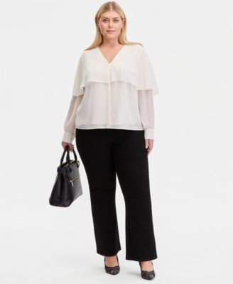 Plus Size Long-Sleeve Cape-Shoulder Blouse