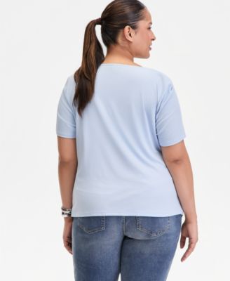 Plus Size Asymmetric Neck Short-Sleeve Top