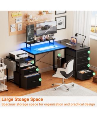 Reversible L Shaped Desk with 6 Drawers, 70.8'' Large Computer Desk with Outlets, Monitor Stand & CPU Stand