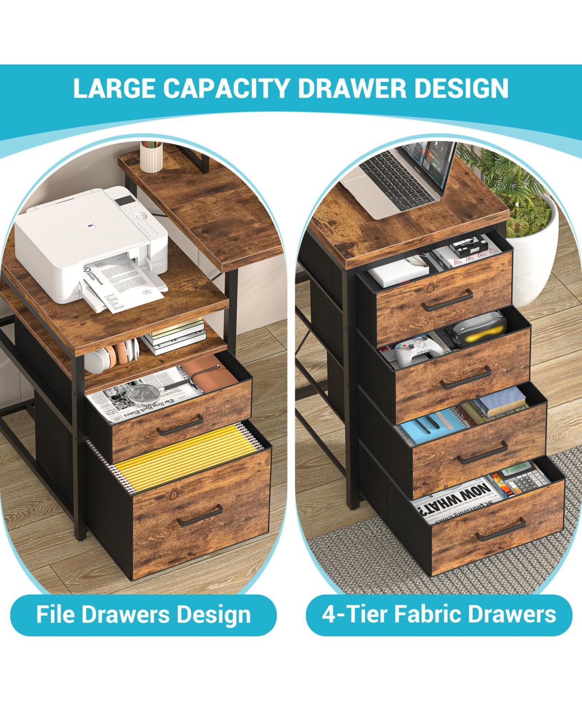 Aheaplus Reversible L Shaped Desk with 6 Drawers, 70.8'' Large Computer Outlets, Monitor Stand & Cpu